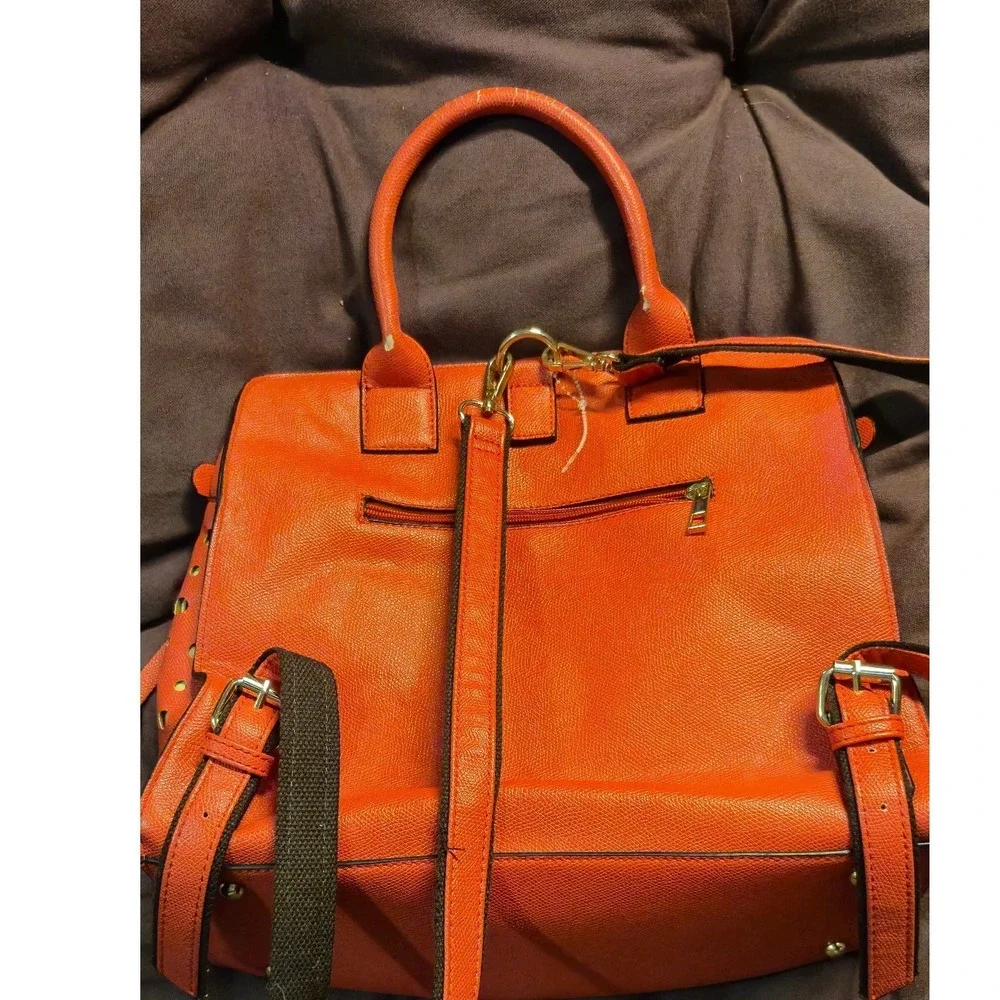 Mellow World Orange‎ Perforated Vegan Leather Convertible Backpack Satchel Bag